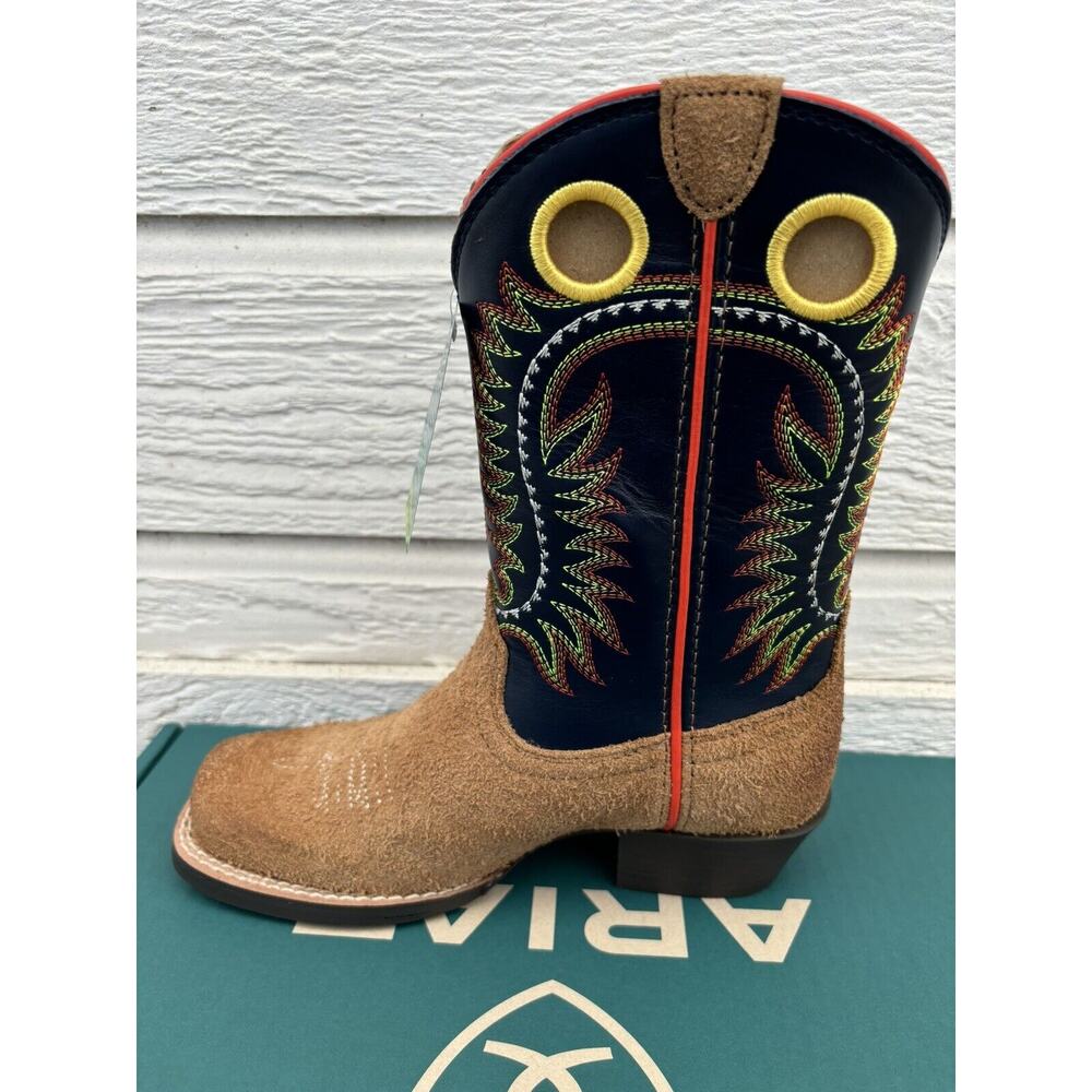 Ariat Derby Monroe Kids Size 3 M Tan Roughout / Inkwell Buckaroo Cowboy Boots - Picture 3 of 9